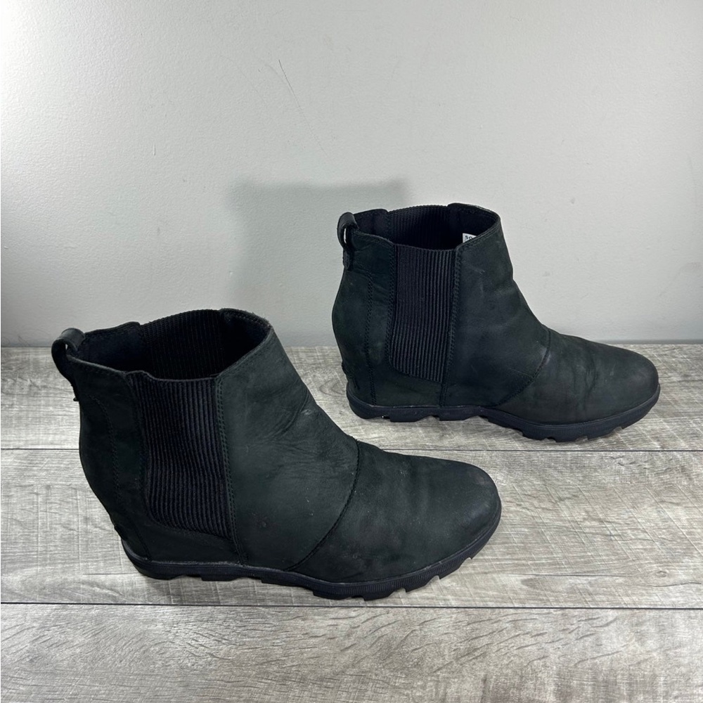 Sorel NL3022 Joan of Arctic Wedge II Women’s Black Leather Booties Boots Size 11